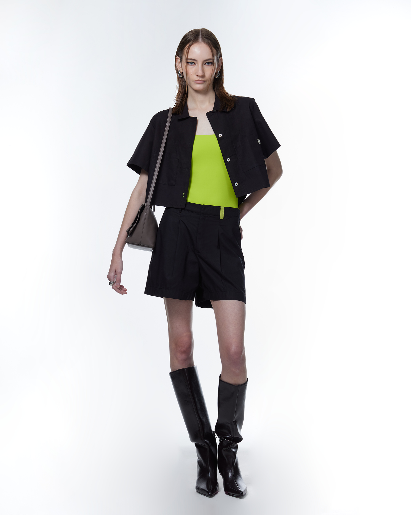 Alex Boxy Cropped TENCEL™ Short-Sleeved Shirt Black