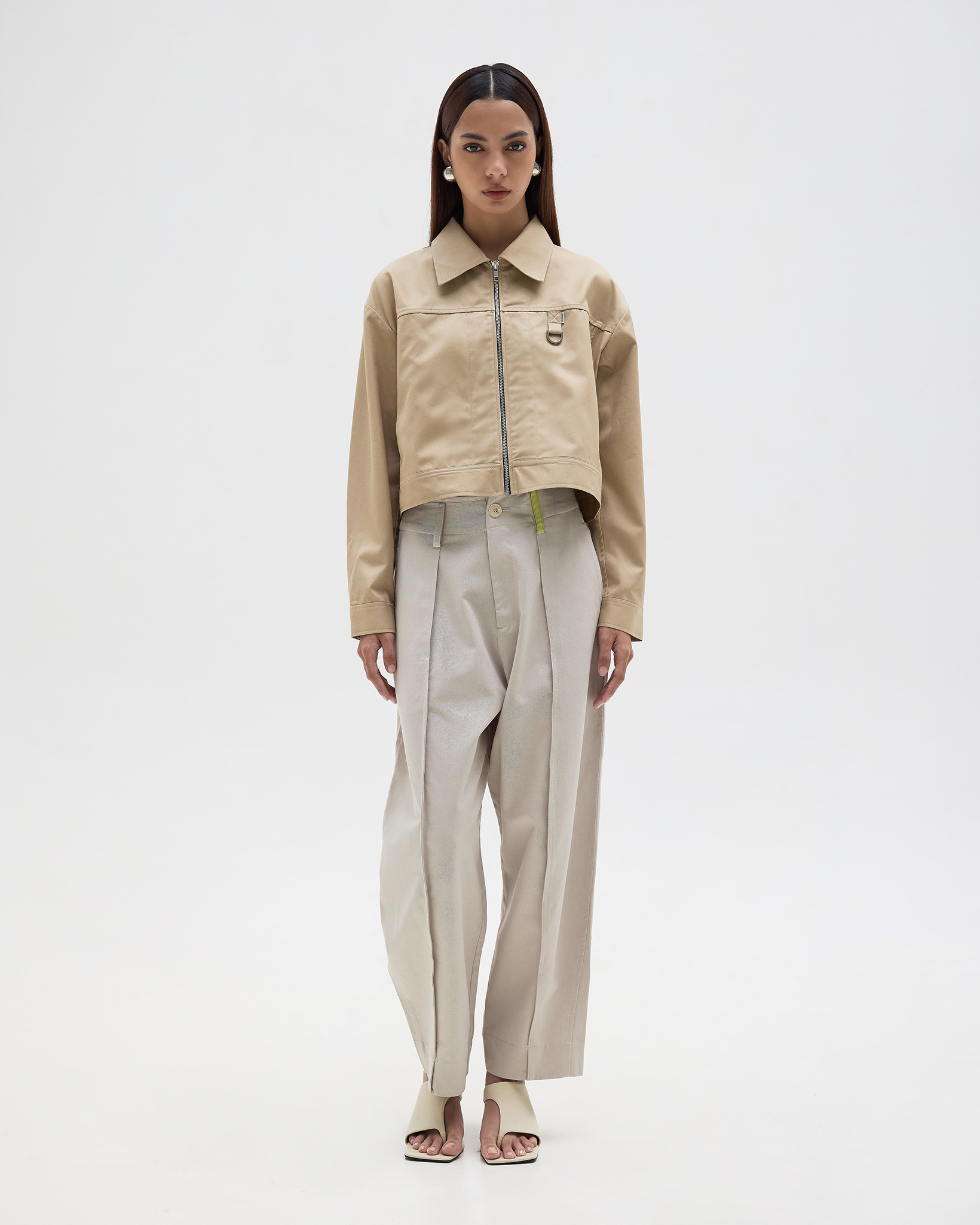 Franchie Japanese Cropped Cotton Jacket Beige