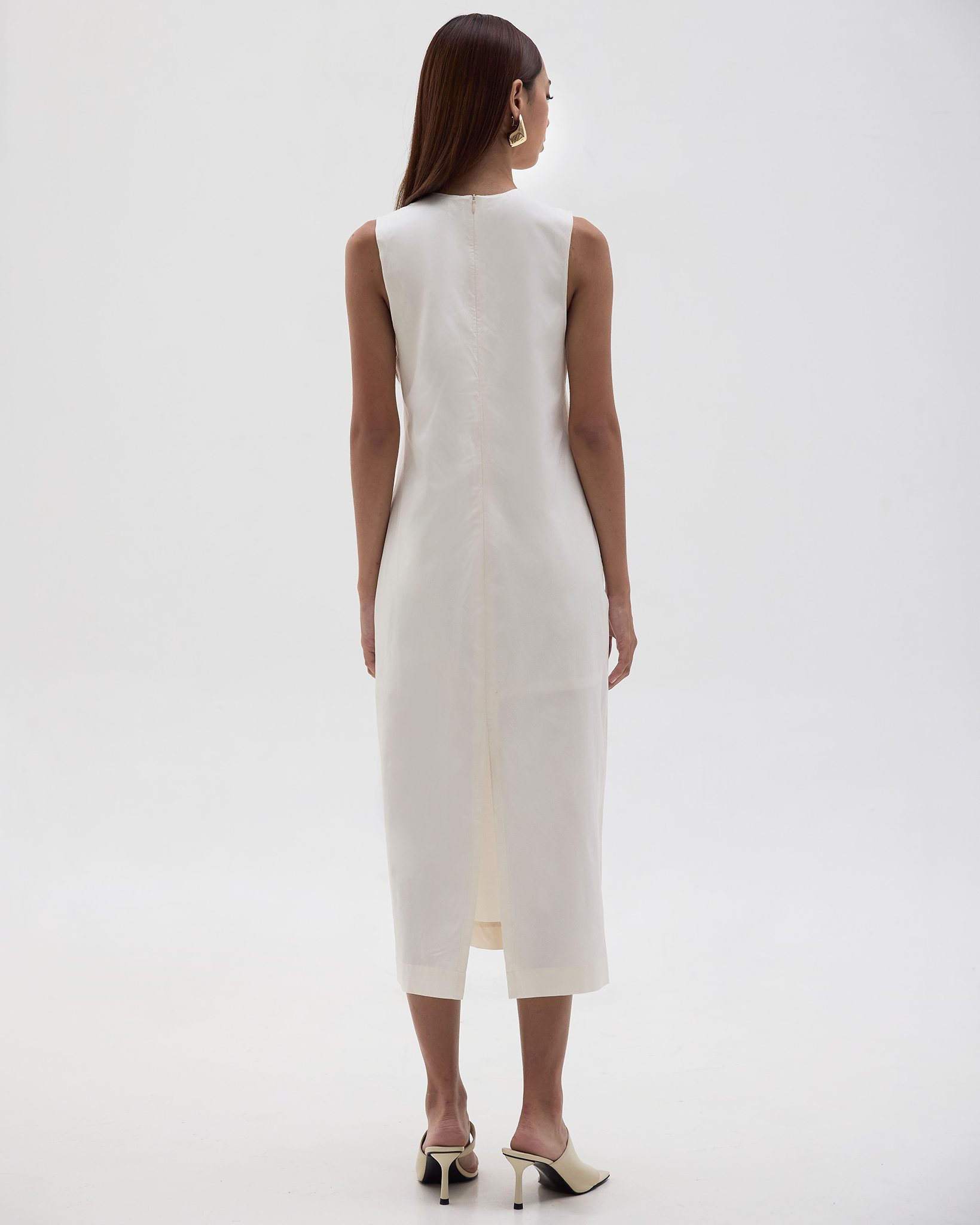 Elise Contrast Piping Long Dress Cream