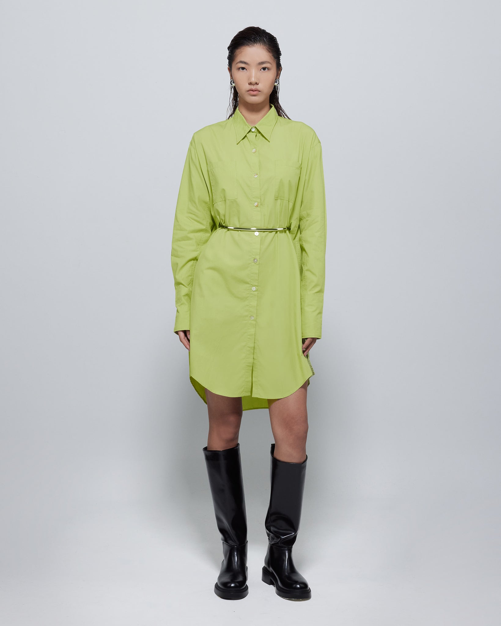 Tasha Oversized TENCEL™ Belted Shirt Dress Green
