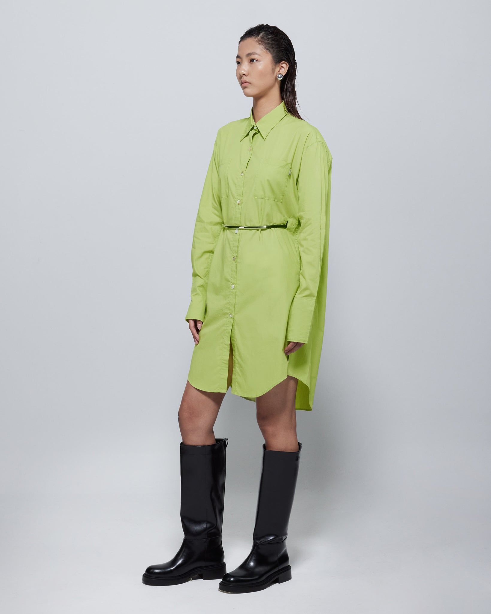 Tasha Oversized TENCEL™ Belted Shirt Dress Green