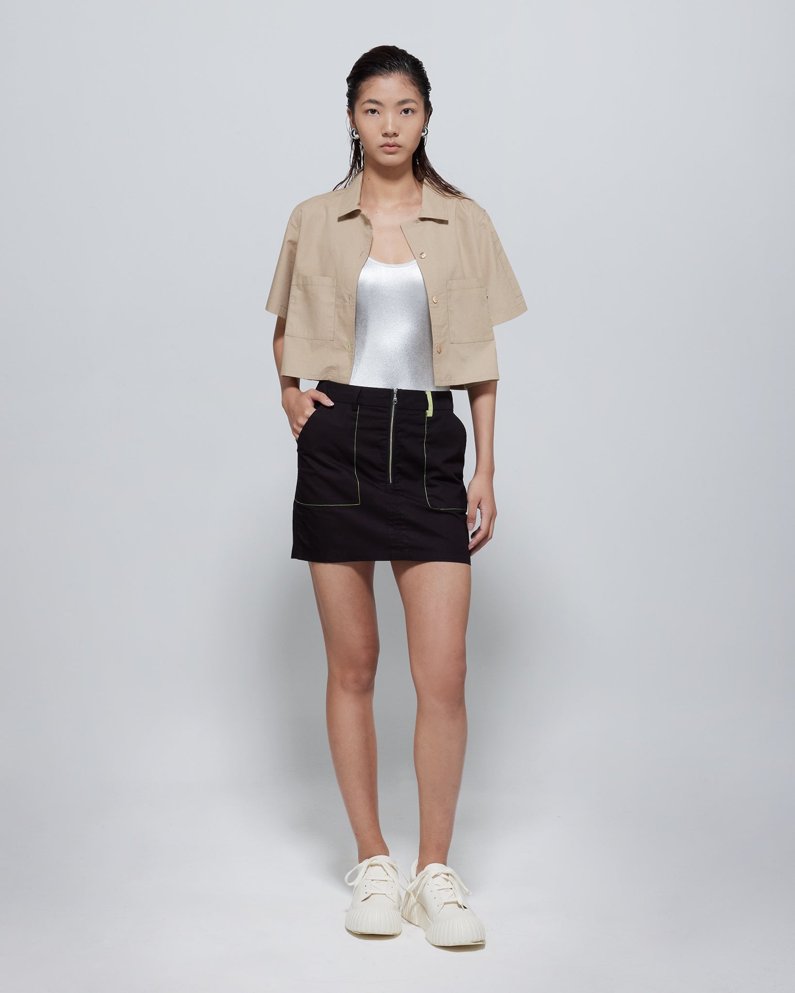 Alex Boxy Cropped TENCEL™ Short-Sleeved Shirt Oat