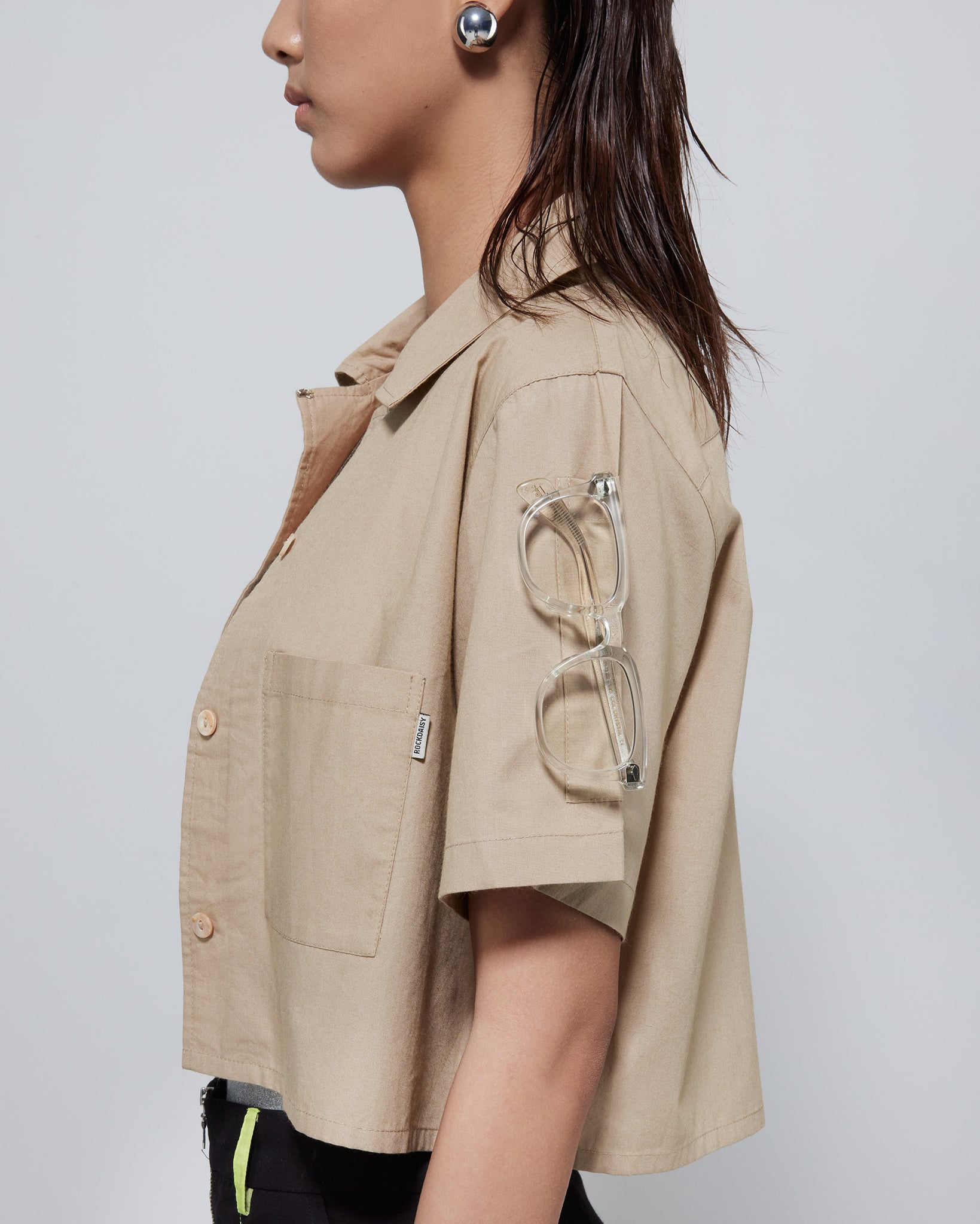 Alex Boxy Cropped TENCEL™ Short-Sleeved Shirt Oat