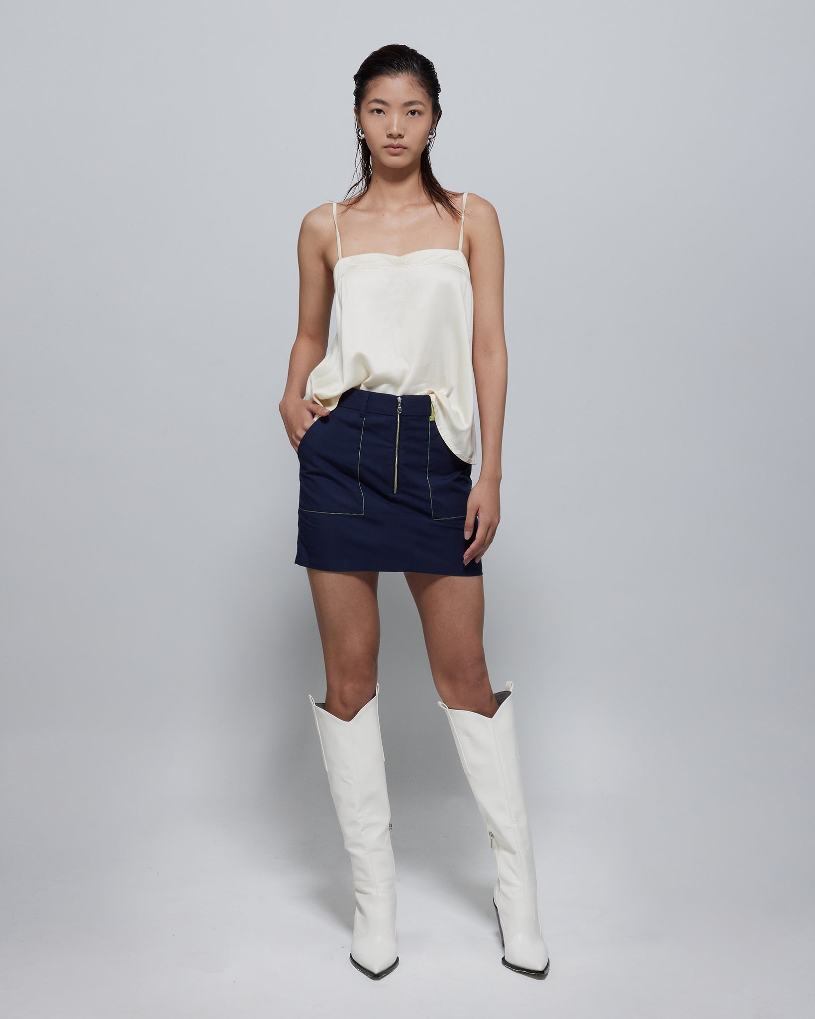 Hana Zipped TENCEL™ Mini Skirt Navy
