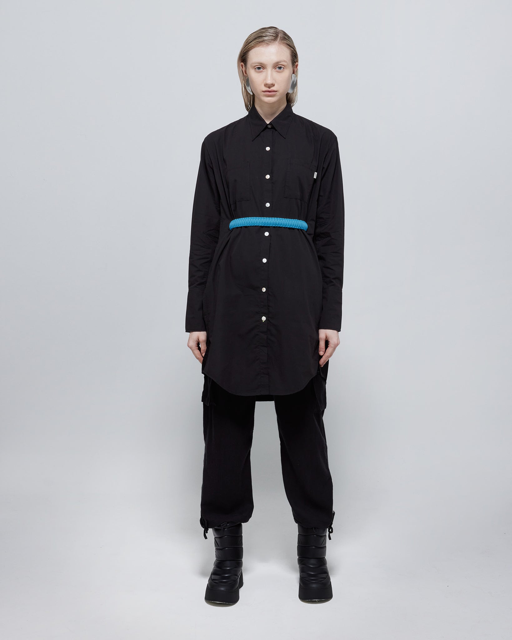 Tasha Oversized TENCEL™ Belted Shirt Dress Black