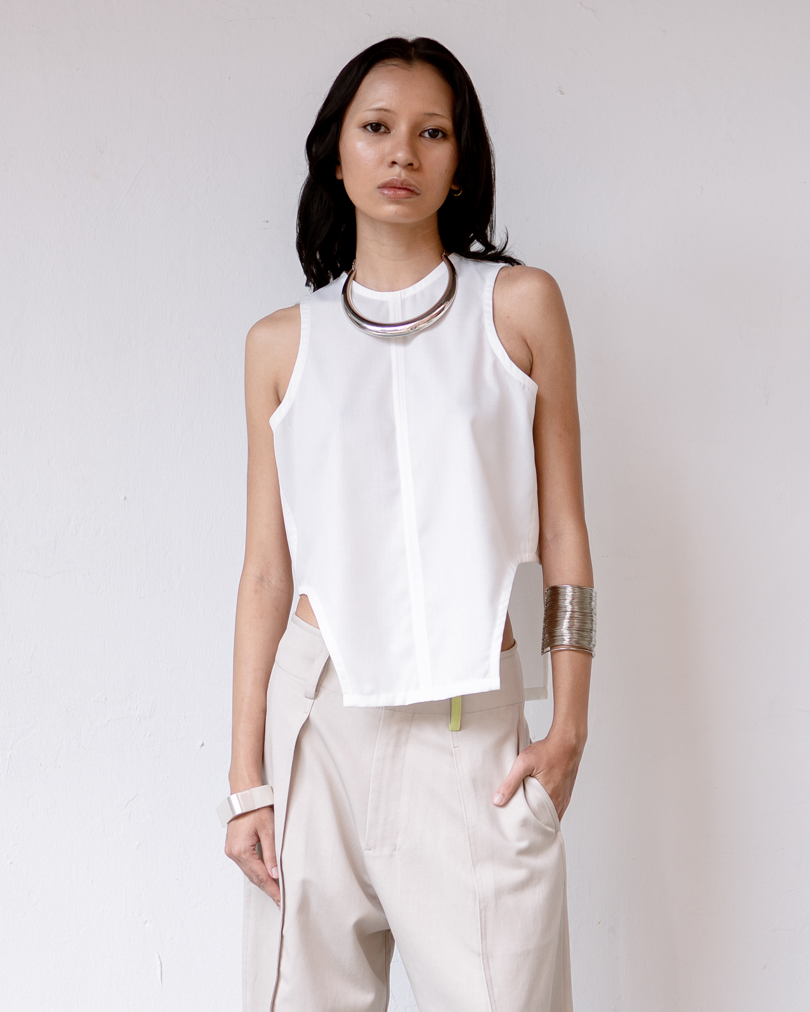 Valentina Woven Tank Top White