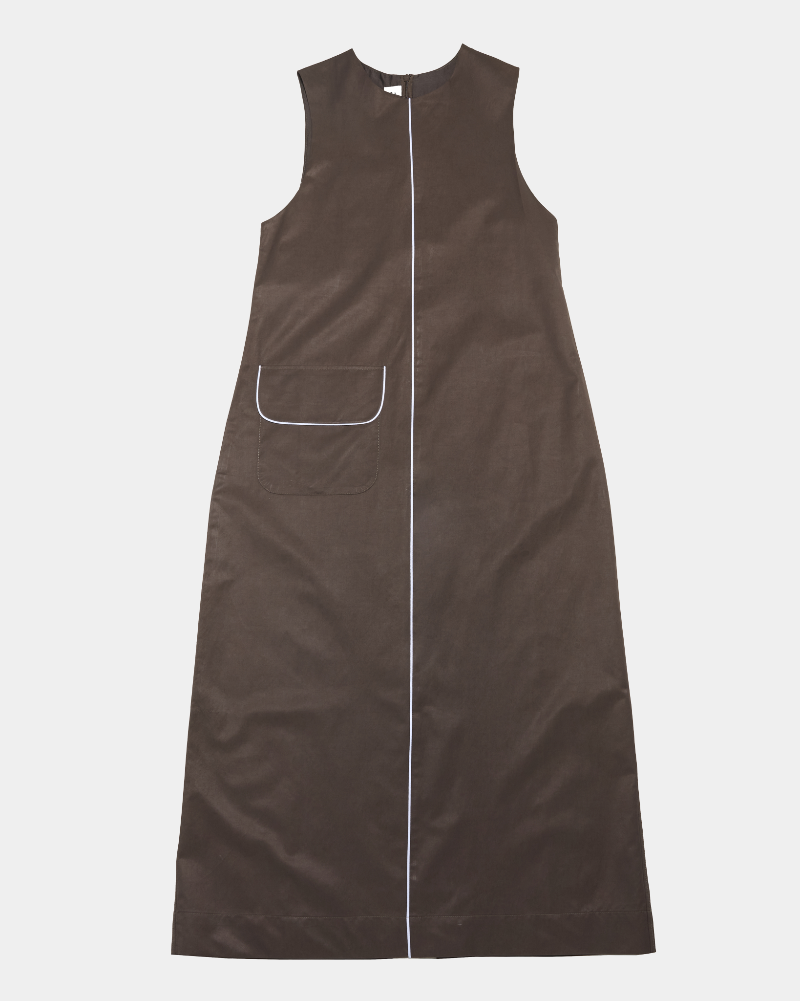 Elise Contrast Piping Long Dress Chocolate