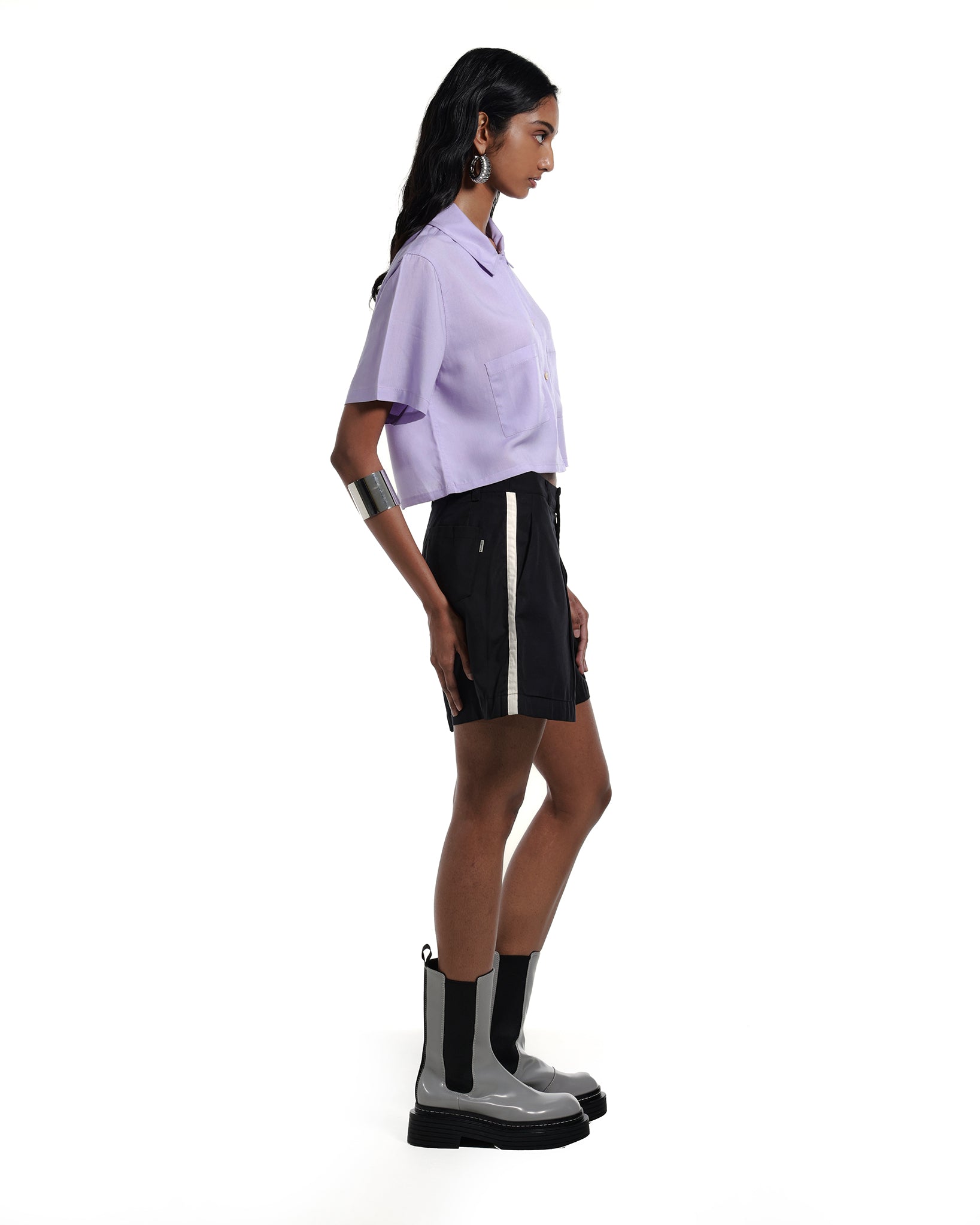 Alex Boxy Cropped TENCEL™ Short-Sleeved Shirt Lavender