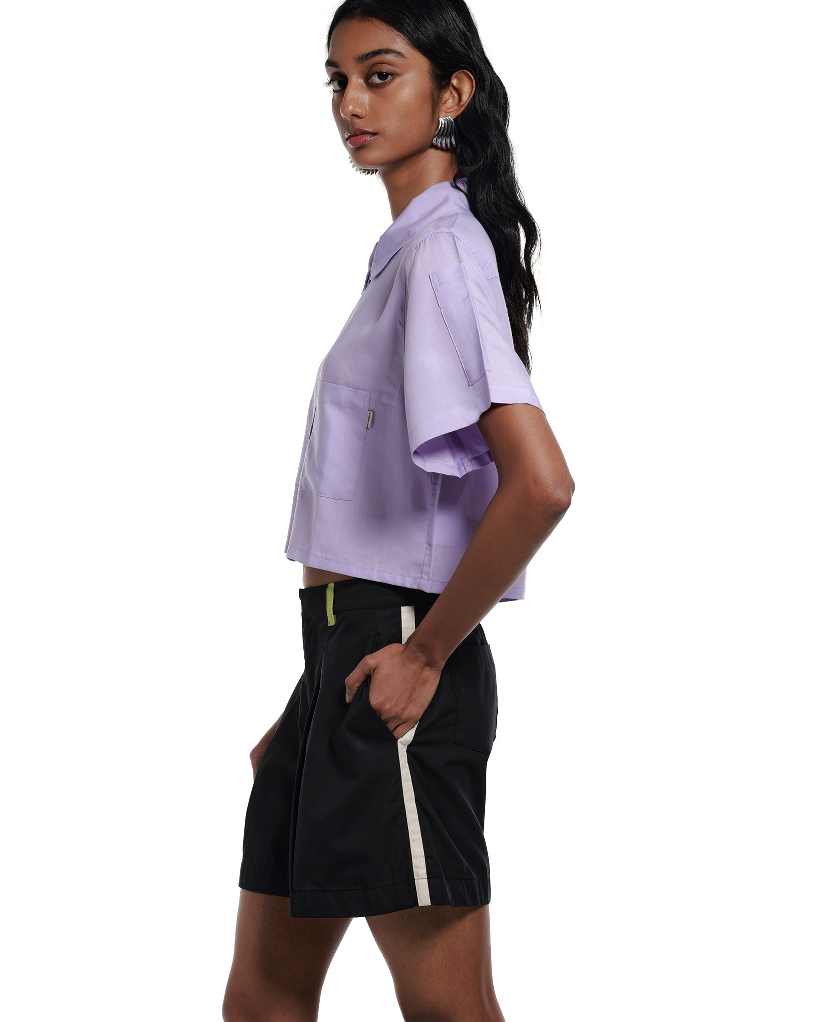Alex Boxy Cropped TENCEL™ Short-Sleeved Shirt Lavender