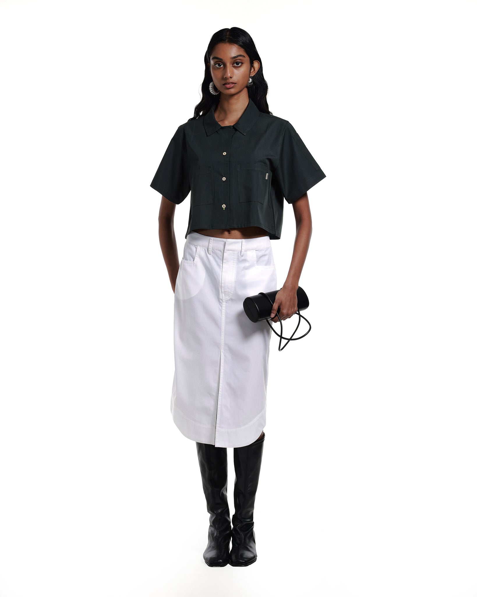 Alex Boxy Cropped TENCEL™ Short-Sleeved Shirt Sea Stone