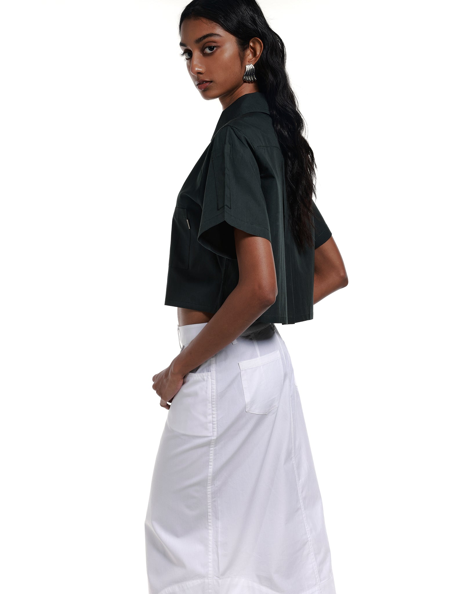 Alex Boxy Cropped TENCEL™ Short-Sleeved Shirt Sea Stone