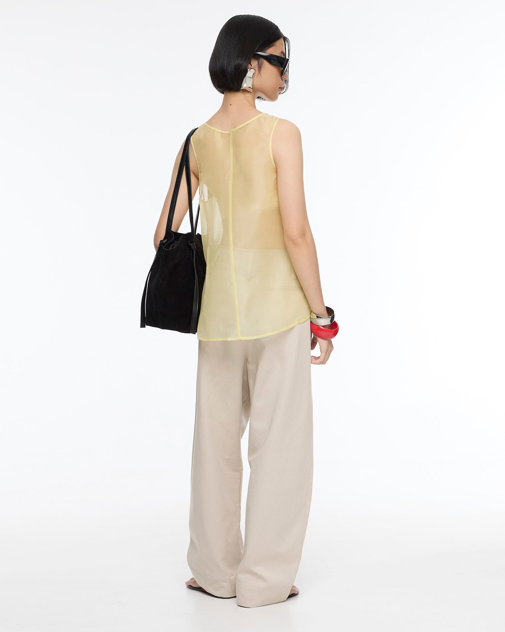Juliet Pure Silk Reversible Sheer Top Pale Yellow
