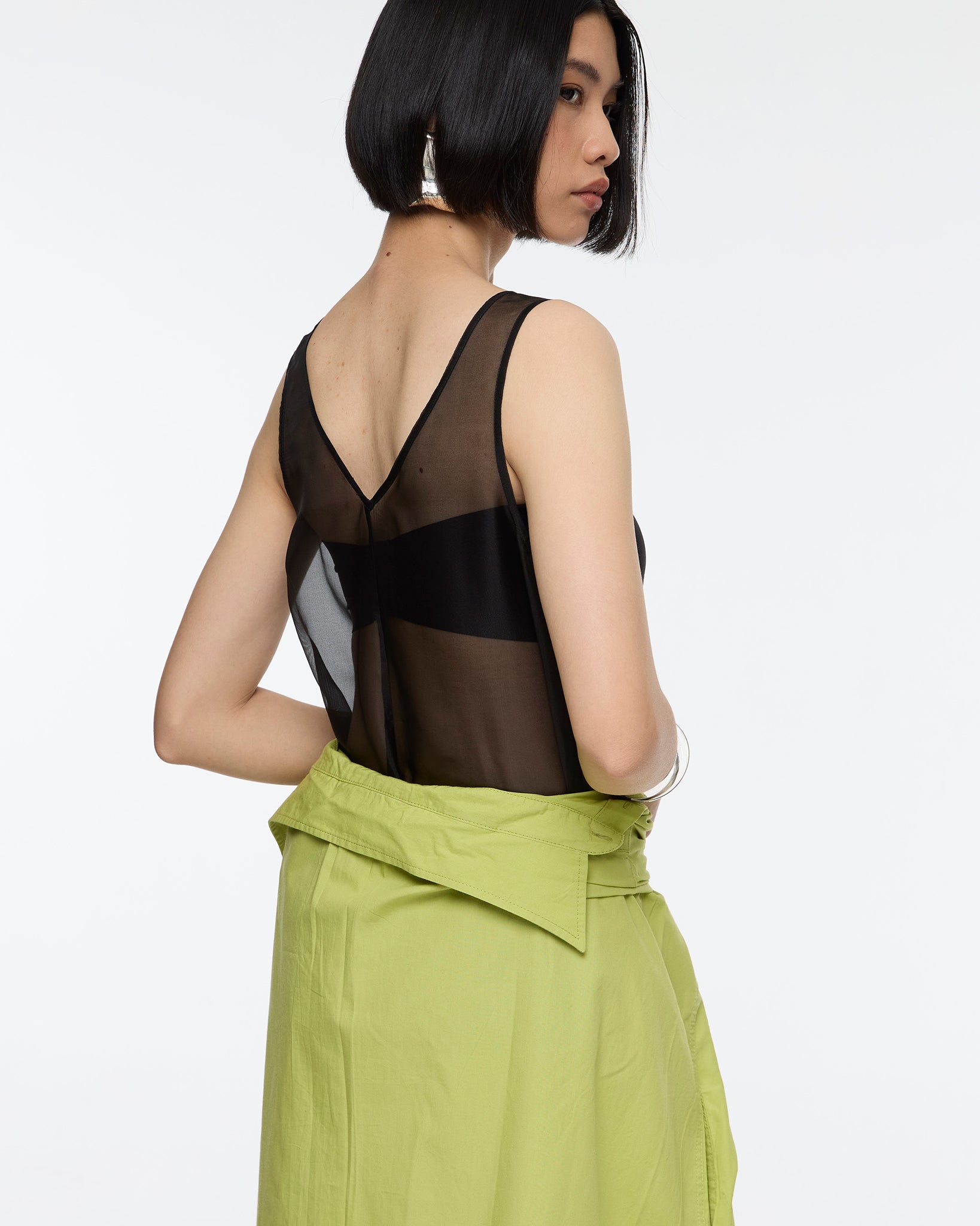 Juliet Pure Silk Reversible Sheer Top Black