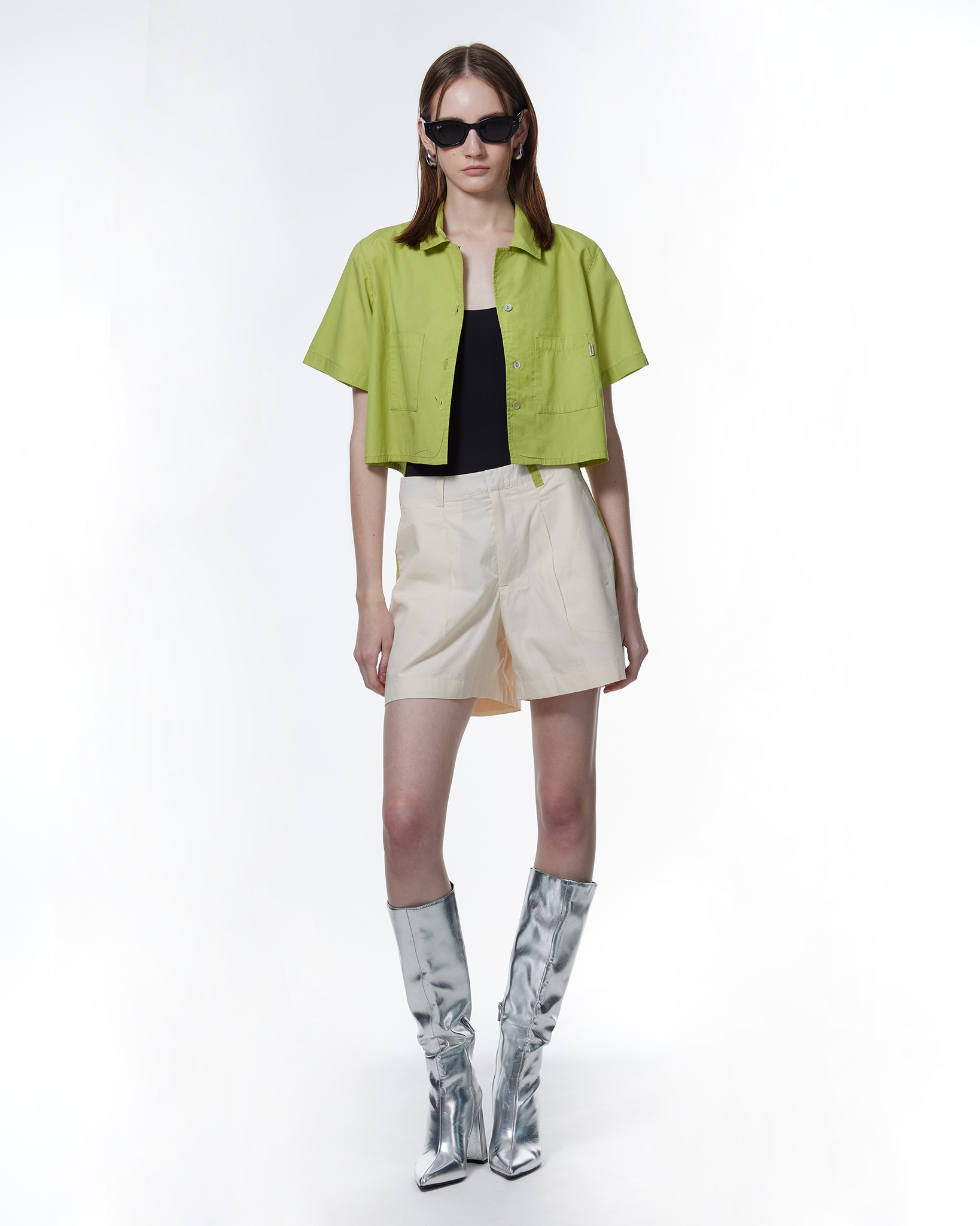 Alex Boxy Cropped TENCEL™ Short-Sleeved Shirt Green