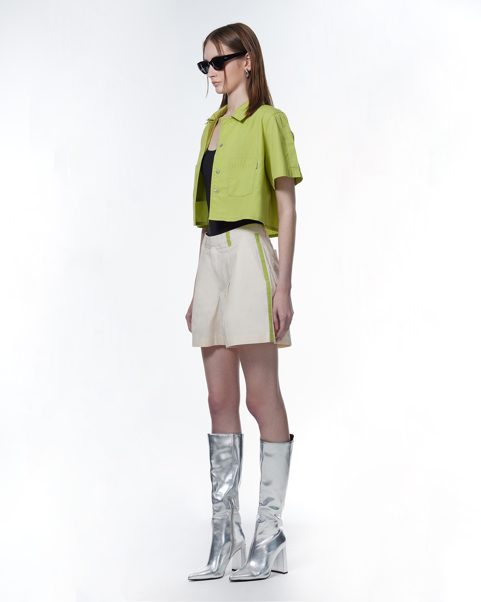 Alex Boxy Cropped TENCEL™ Short-Sleeved Shirt Green