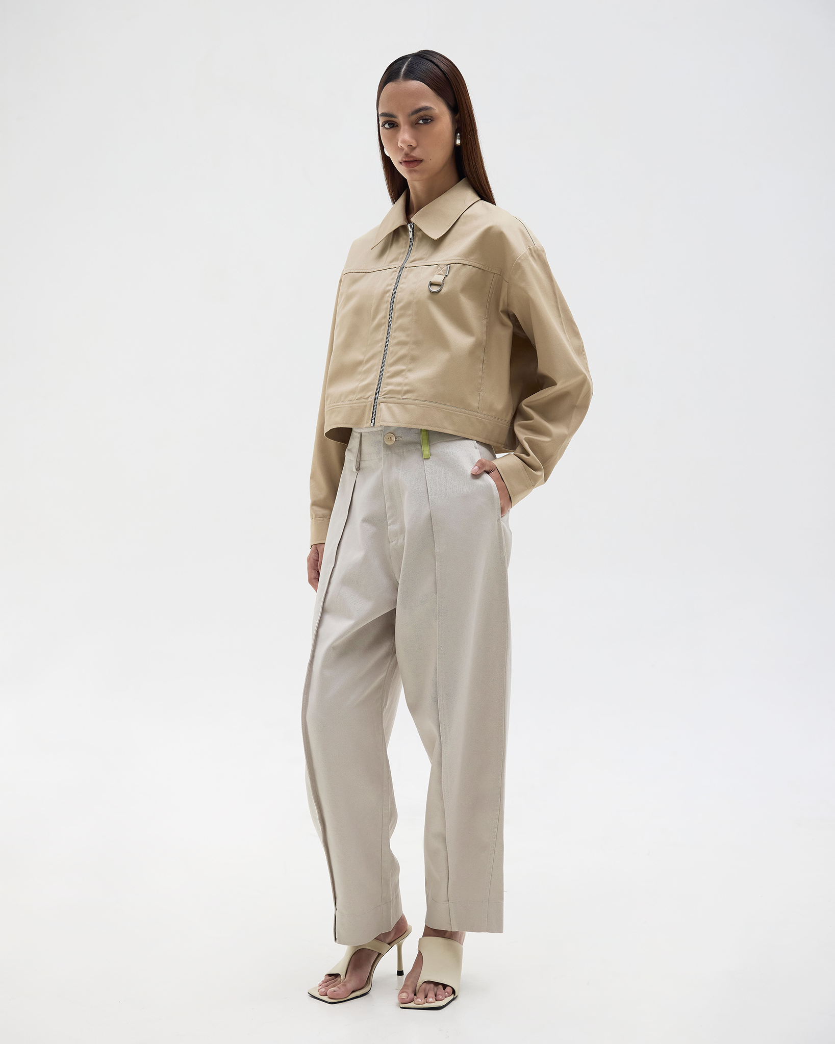 Franchie Japanese Cropped Cotton Jacket Beige