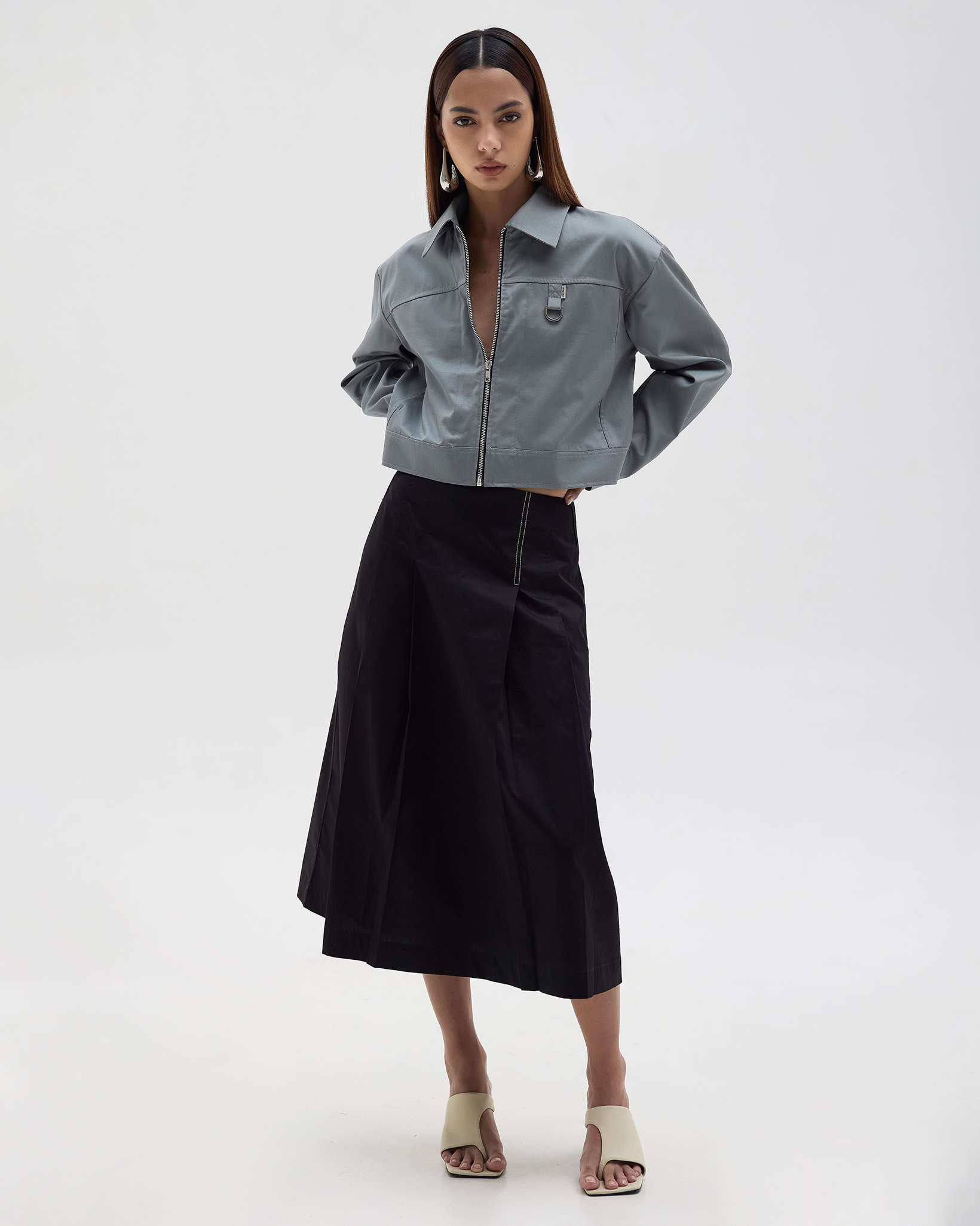 Franchie Japanese Cropped Cotton Jacket Grey