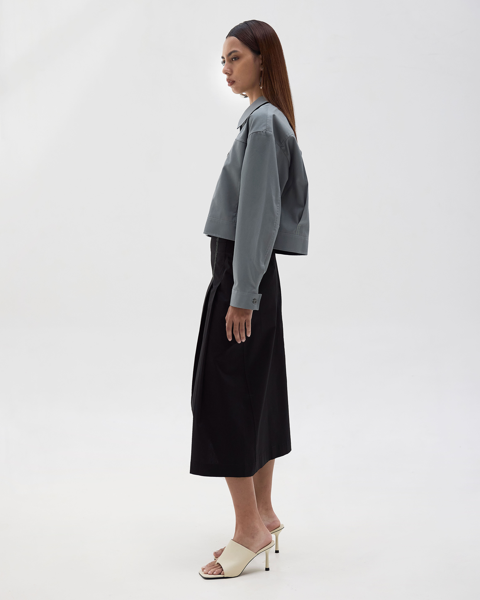 Franchie Japanese Cropped Cotton Jacket Grey