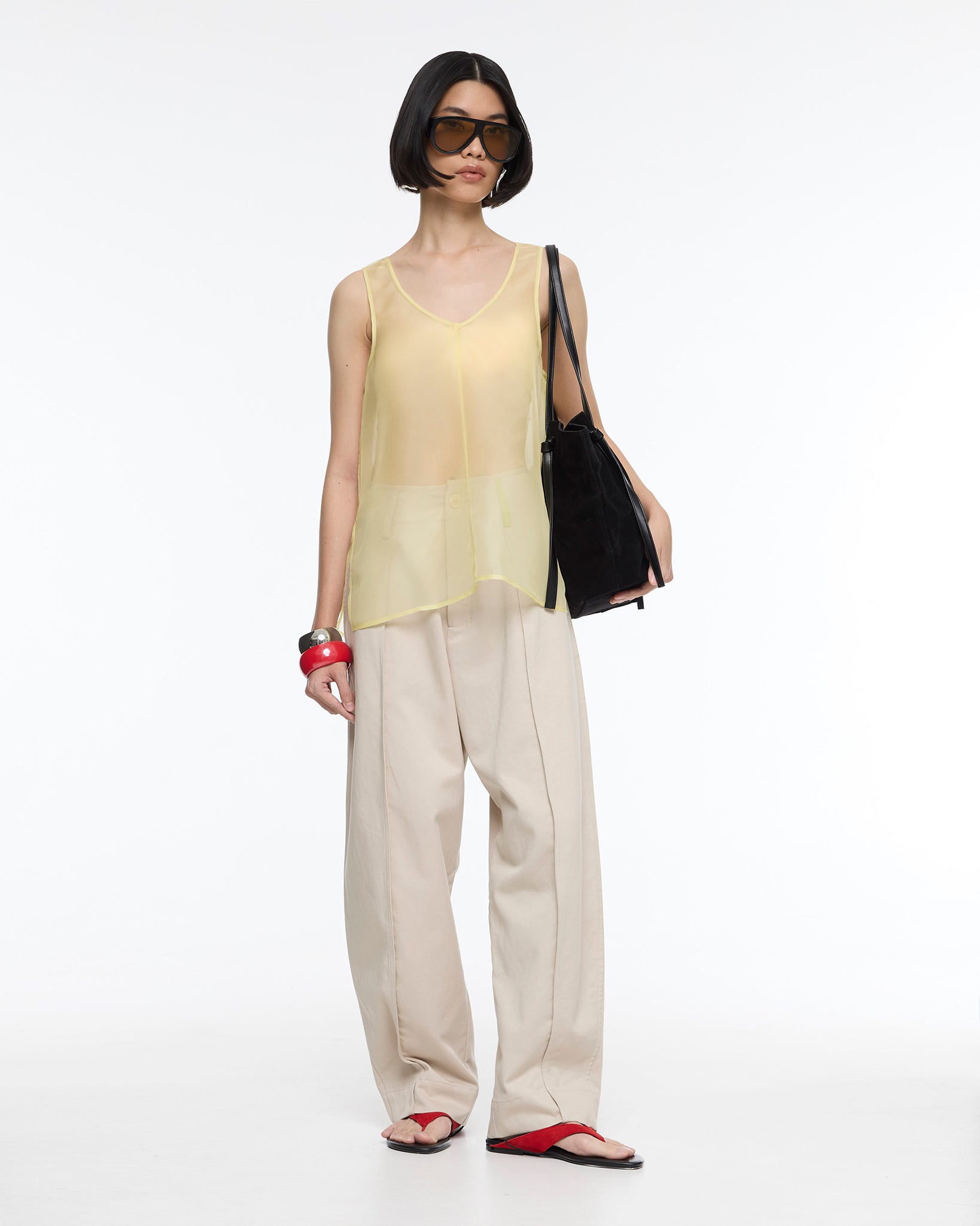 Juliet Pure Silk Reversible Sheer Top Pale Yellow