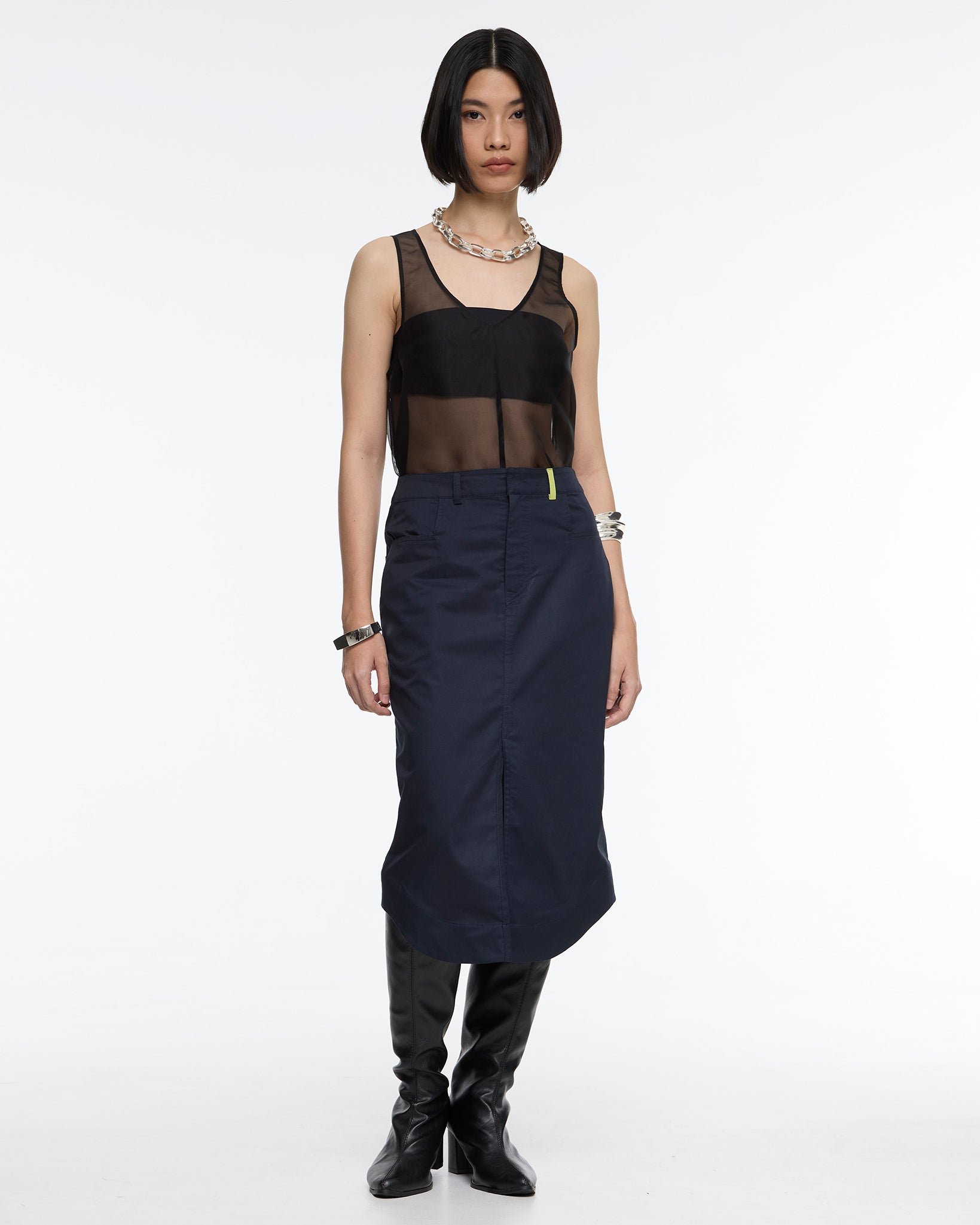 Sira Straight Midi Organic Cotton Skirt Midnight