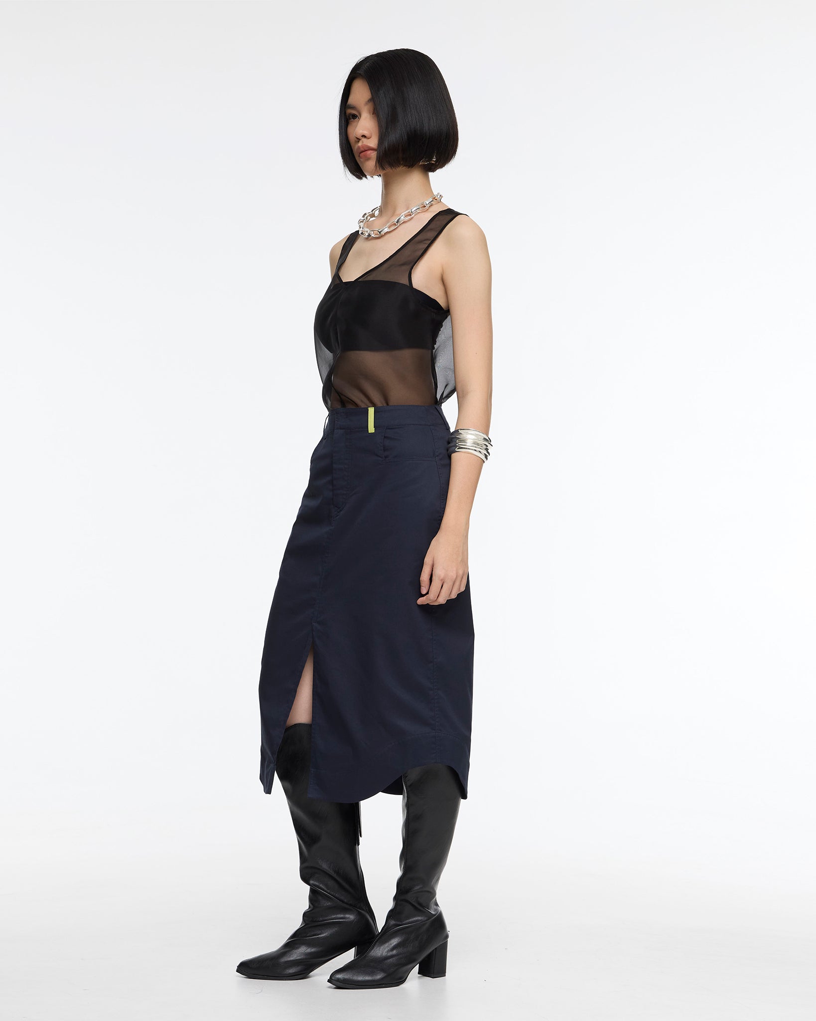 Sira Straight Midi Organic Cotton Skirt Midnight
